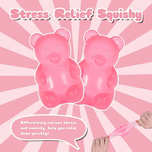 Bear Squishy Toy for Kids Ages 3+ & Adults, Slow Rising Gummy Bear Squeeze Toy, Soft High-Density Foam Sensory Bear for Desk, Classroom, Home & Office(Pink)
