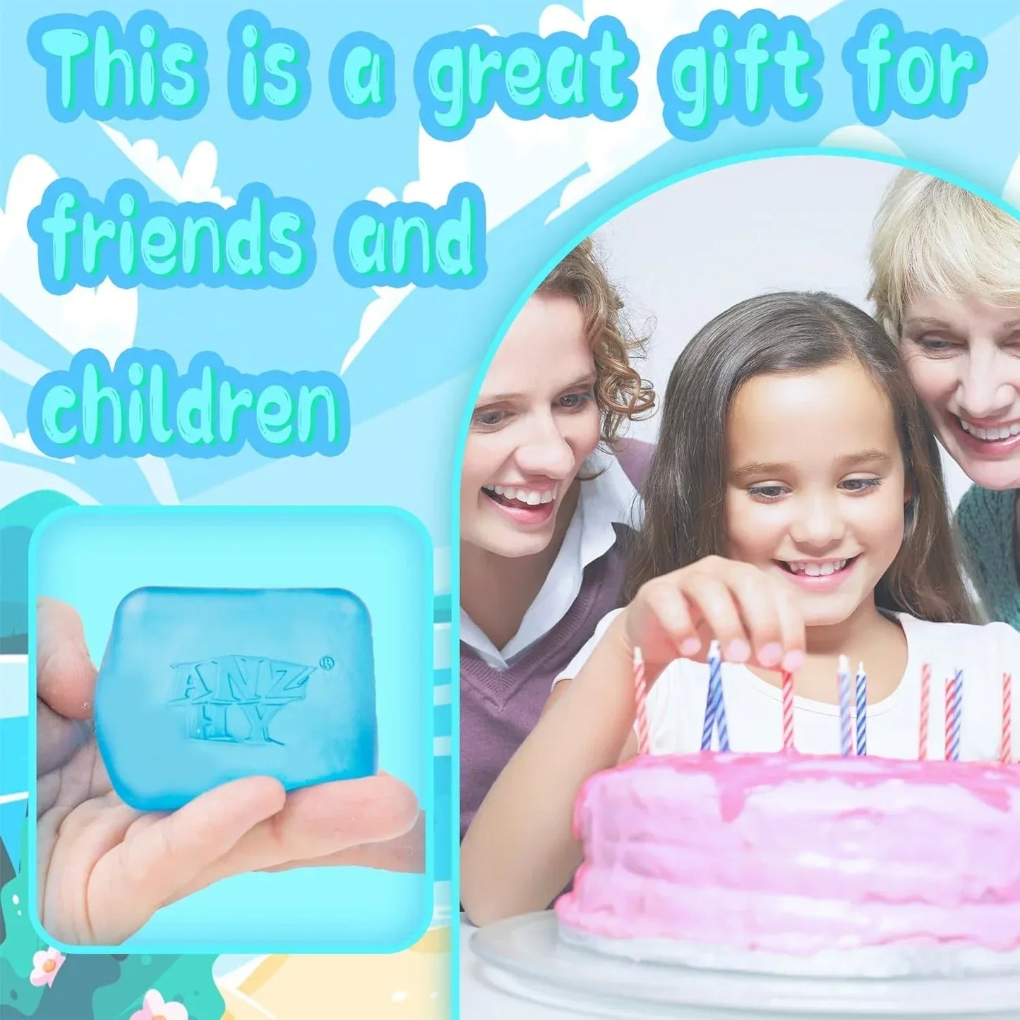 Stress Sugar Ball Cube- Squishy Fidget Toys Stress Cube for Anxiety Stress Relief,High Density Gel Filled, Calming Toys for Kids Adults (Blue Cube)