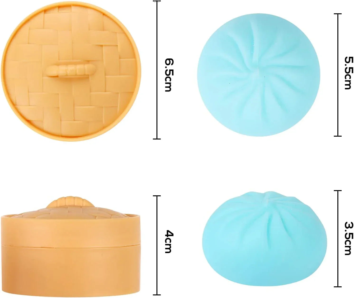 MEIEST 4 PCS Colorful Dumpling Stress Balls Fidget Sensory Toy,Squeeze Dough Ball Stress Relief Hand Toy,Bun with Food Steamer Stretchy Desk Toys