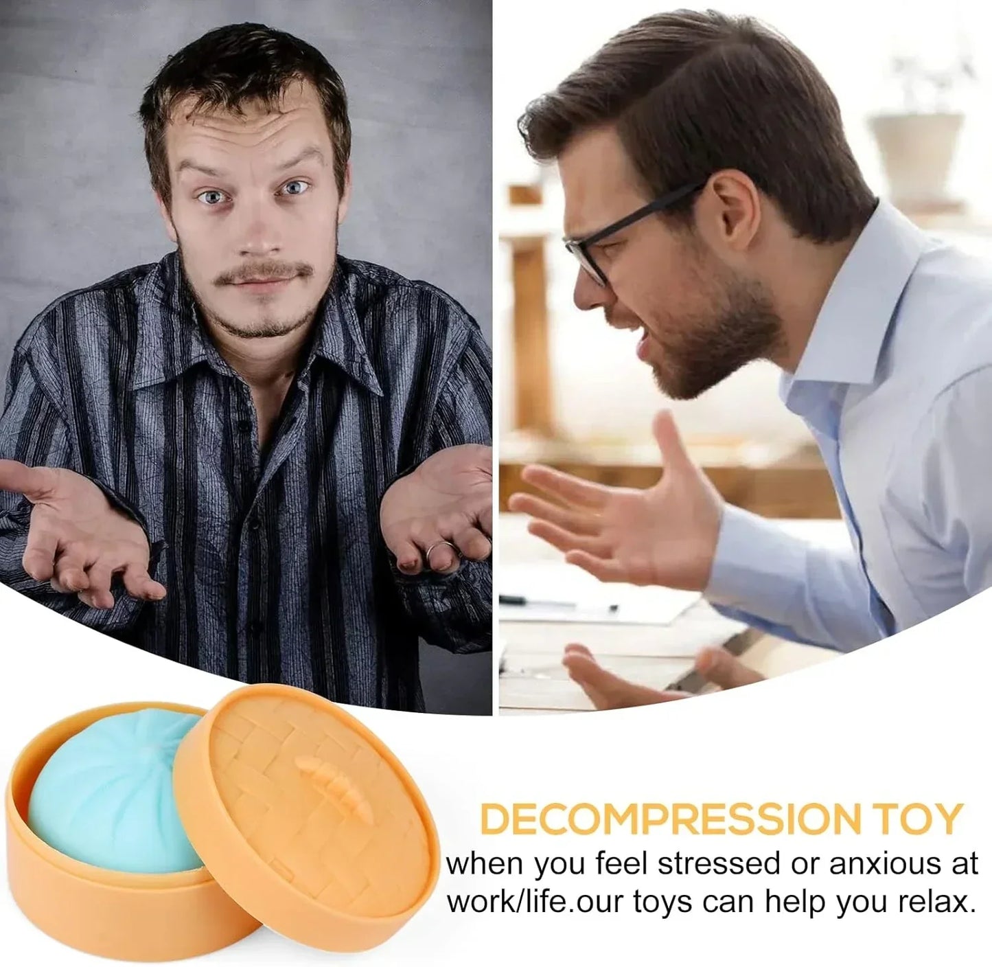 MEIEST 4 PCS Colorful Dumpling Stress Balls Fidget Sensory Toy,Squeeze Dough Ball Stress Relief Hand Toy,Bun with Food Steamer Stretchy Desk Toys