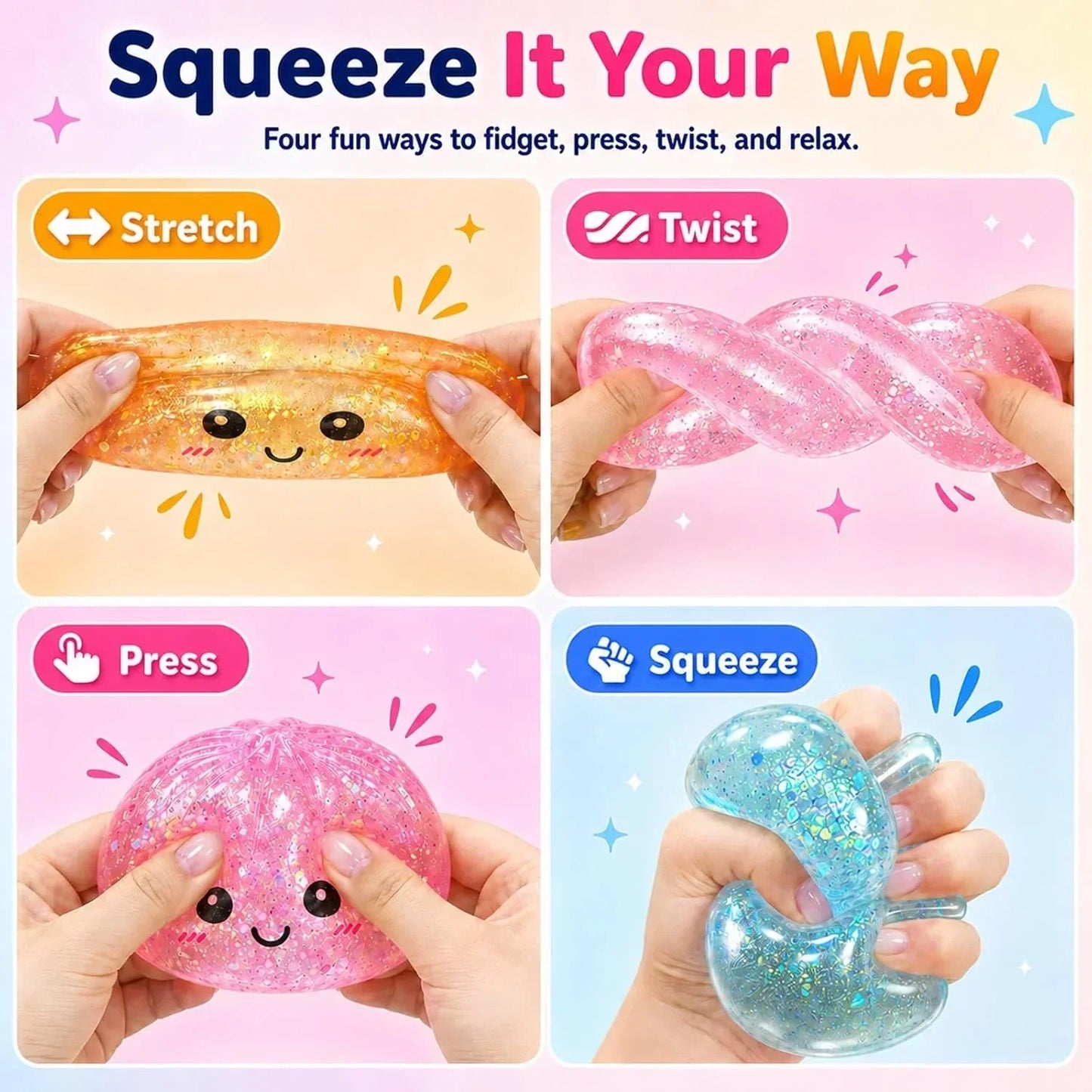 4pcs Dumpling Glitter Squishy,Sugar Dumplings Squeeze Toys,Fidget Sensory Toy for Teens,Boys,Girls,Adults Slow Rising Anxiety Relief,Desk Stress Balls