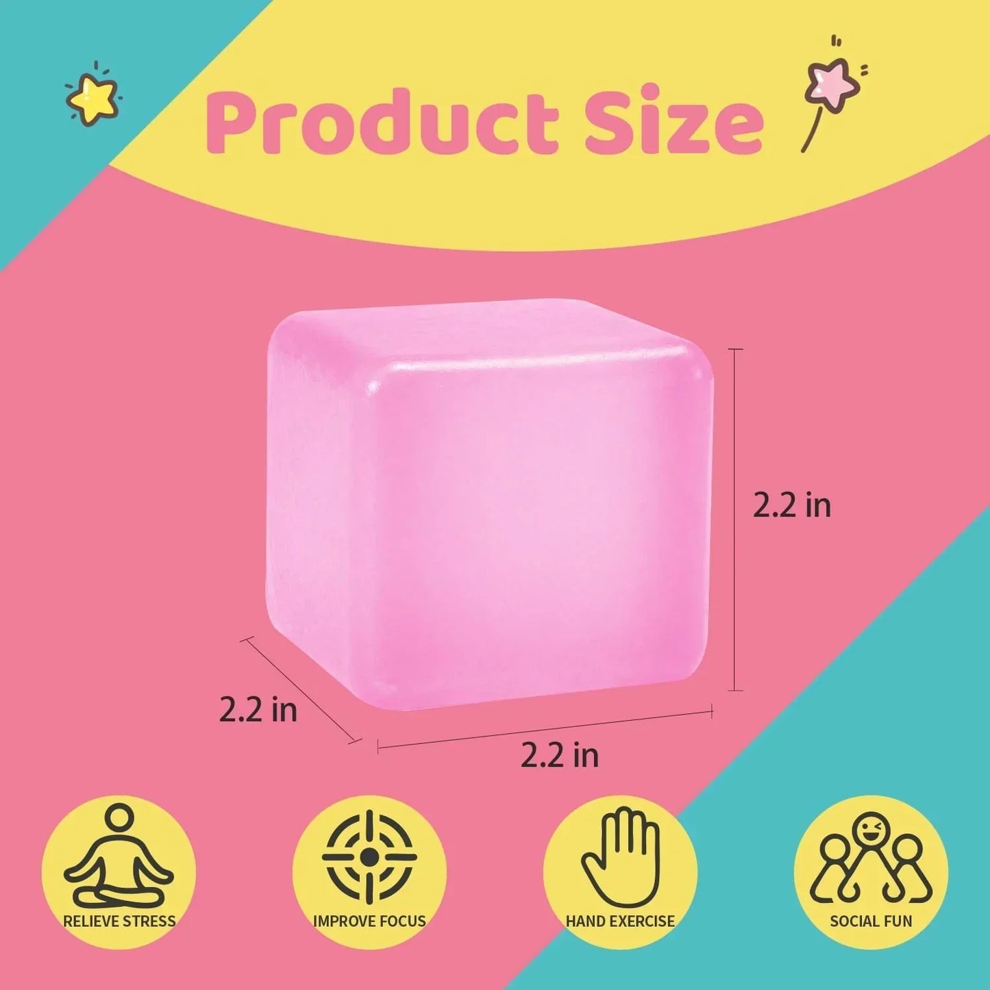 4 Pack Stress Cube Fidget Toys, 2" Slow Rising Sensory Squeeze Balls Filled with Thick Substance, High Density Ice Cube Stress Reliever for Adults Kids, Classroom Prizes Party Favors