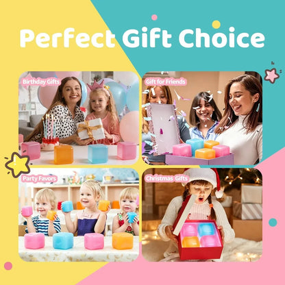 4 Pack Stress Cube Fidget Toys, 2" Slow Rising Sensory Squeeze Balls Filled with Thick Substance, High Density Ice Cube Stress Reliever for Adults Kids, Classroom Prizes Party Favors