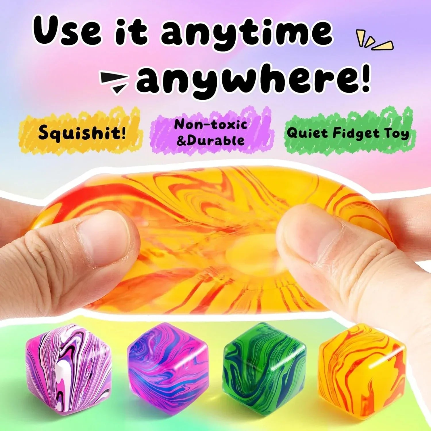 4 Pack Squishy Fidget Toys Stress Cube Bulk, Squishies Slow Rising Stress Balls for Adults Kids, Sensory Fidget Toys for Anxiety Relief, Small Squishy Toys for Classroom Prizes Party Favors