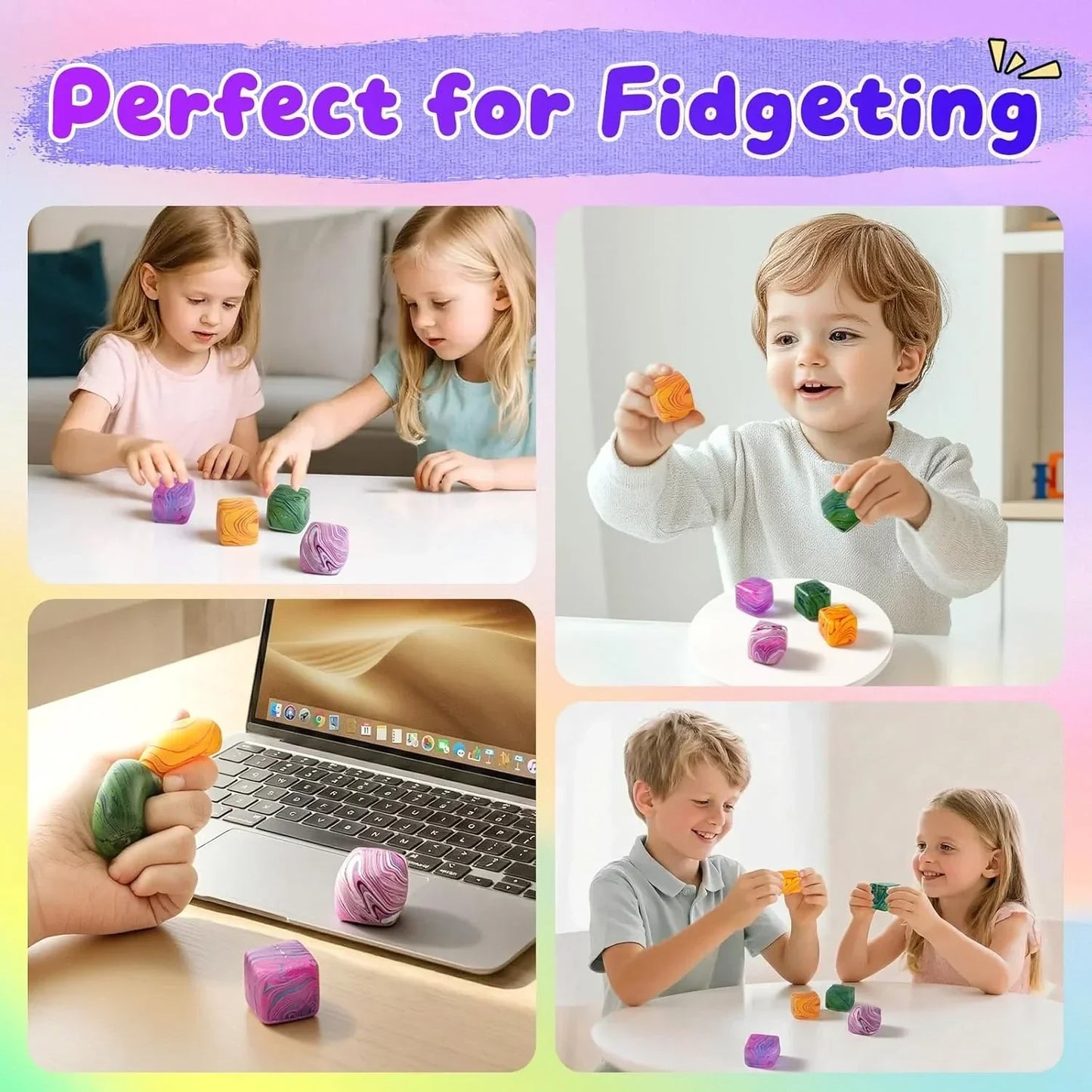 4 Pack Squishy Fidget Toys Stress Cube Bulk, Squishies Slow Rising Stress Balls for Adults Kids, Sensory Fidget Toys for Anxiety Relief, Small Squishy Toys for Classroom Prizes Party Favors