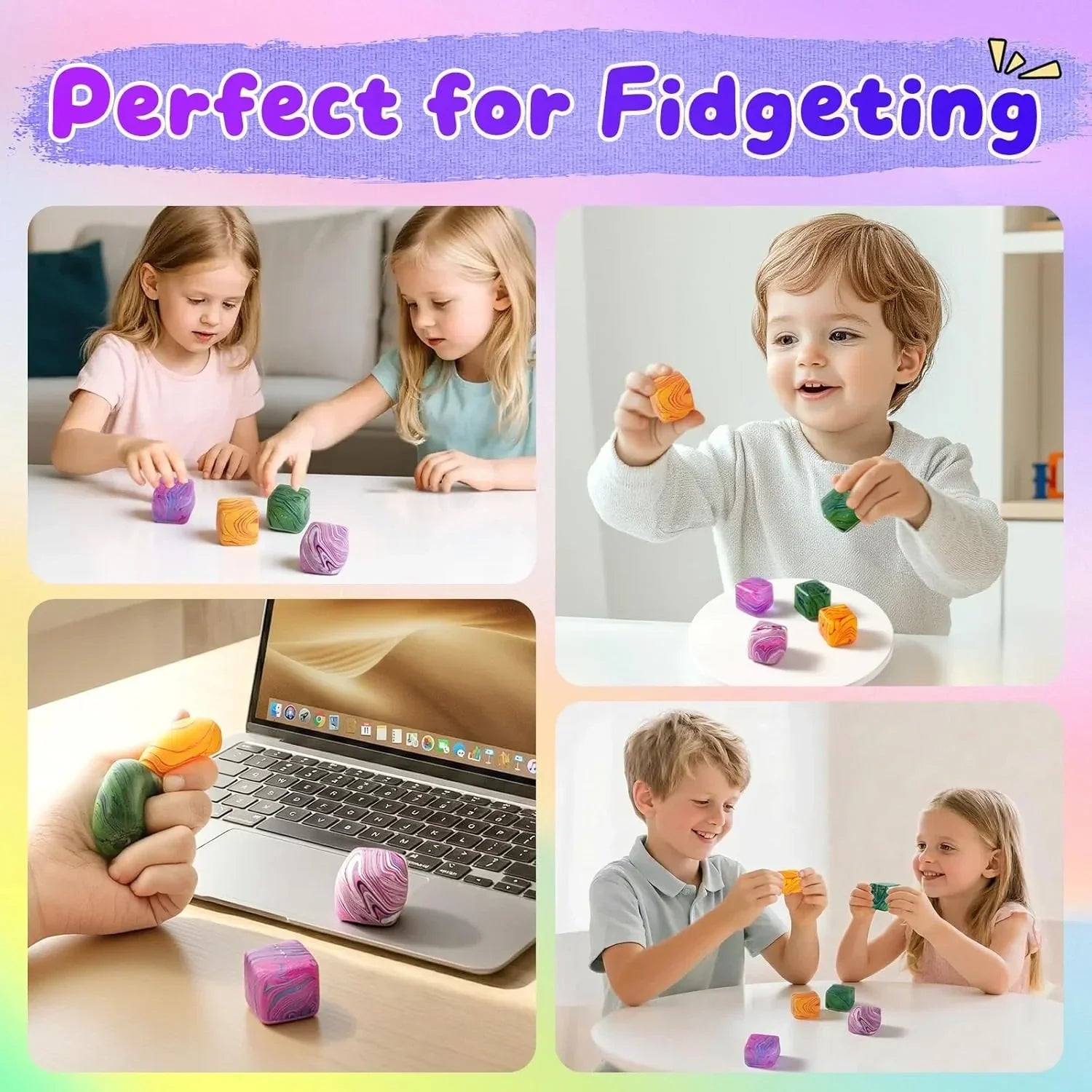4 Pack Squishy Fidget Toys Stress Cube Bulk, Squishies Slow Rising Stress Balls for Adults Kids, Sensory Fidget Toys for Anxiety Relief, Small Squishy Toys for Classroom Prizes Party Favors
