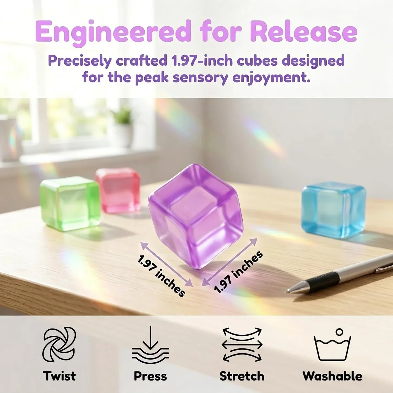 4 Pack Ice Cube Squishy, Slow Rising Fidget for Adults, Sensory Square Shape Stress Balls for Anxiety Relief Classroom Prizes Birthday Gifts Office School