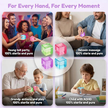 4 Pack Ice Cube Squishy, Slow Rising Fidget for Adults, Sensory Square Shape Stress Balls for Anxiety Relief Classroom Prizes Birthday Gifts Office School