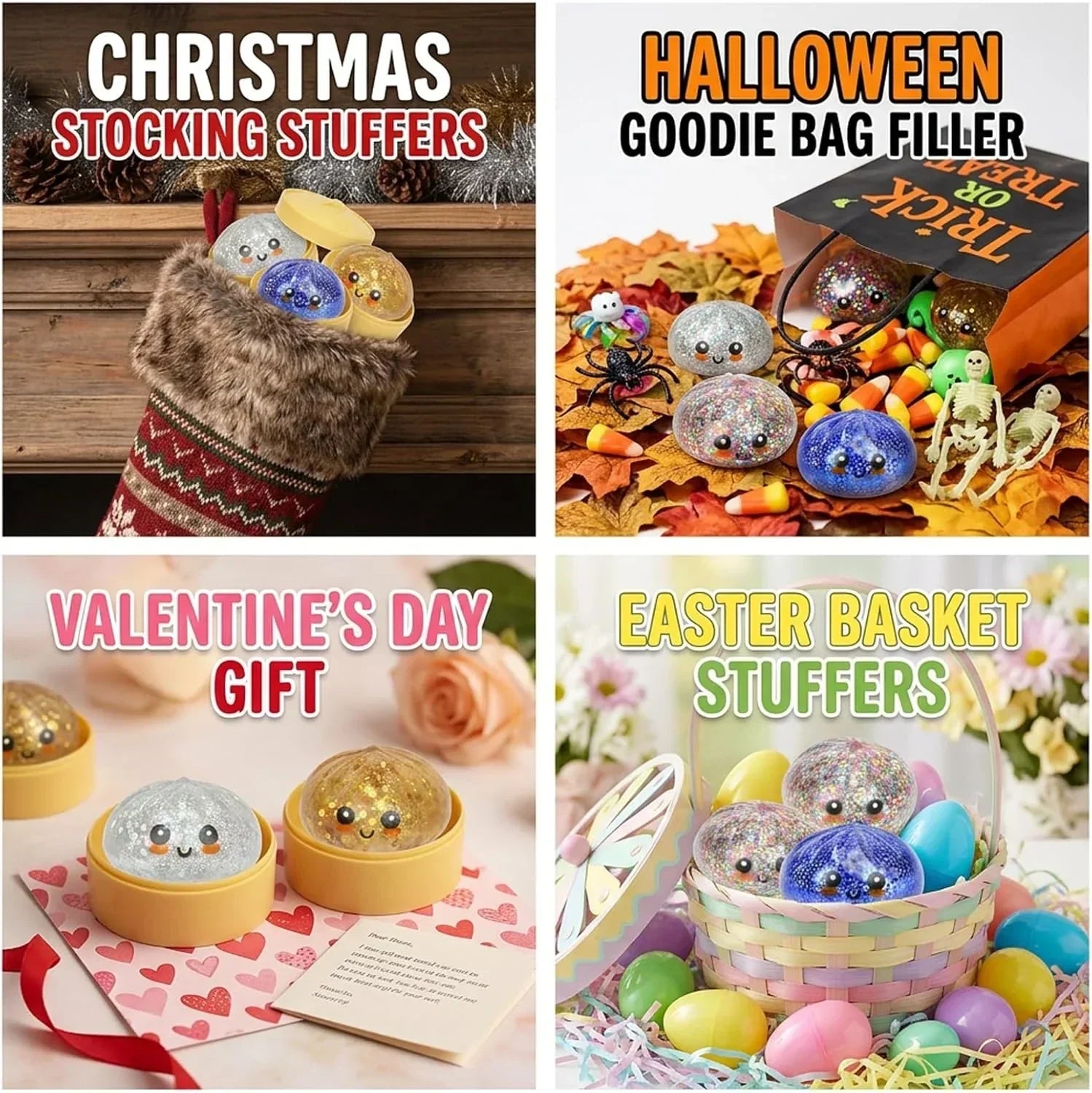 4 Pack Glitter Squishy Toys Dumpling Mystery Box Set — Slow Rising Kawaii Dumpling Stress Balls with Steamer Box, Cute Fidget Sensory Toys for Kids & Adults