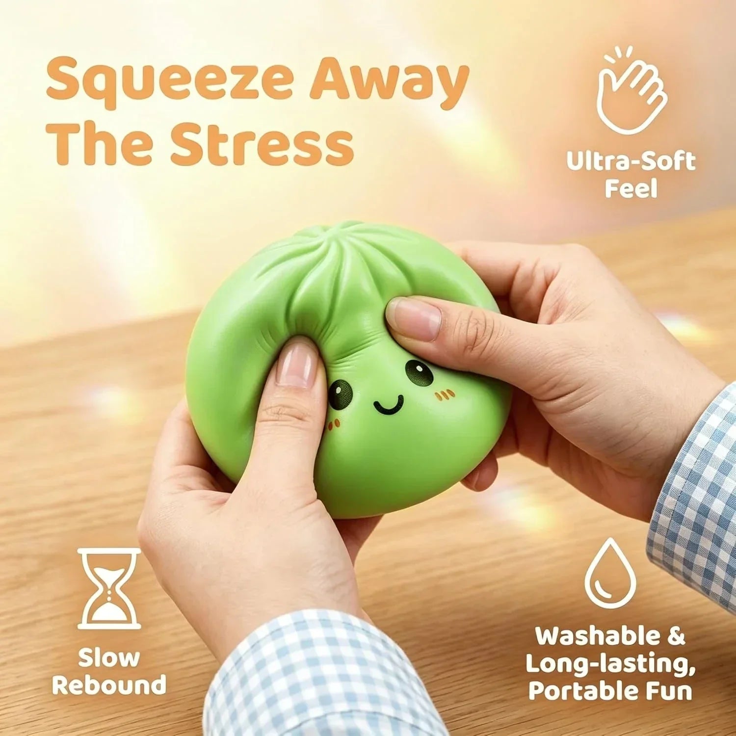 4 Pack Dumpling Squishy Stress Balls, Stress Relief Toys for Adults Boys Girls, Steamer Basket Design and Squeezable Bun with Cute Smile Face, Sensory Fidget Toys for Kids Party Favors Gifts