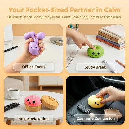 4 Pack Dumpling Squishy Stress Balls, Stress Relief Toys for Adults Boys Girls, Steamer Basket Design and Squeezable Bun with Cute Smile Face, Sensory Fidget Toys for Kids Party Favors Gifts