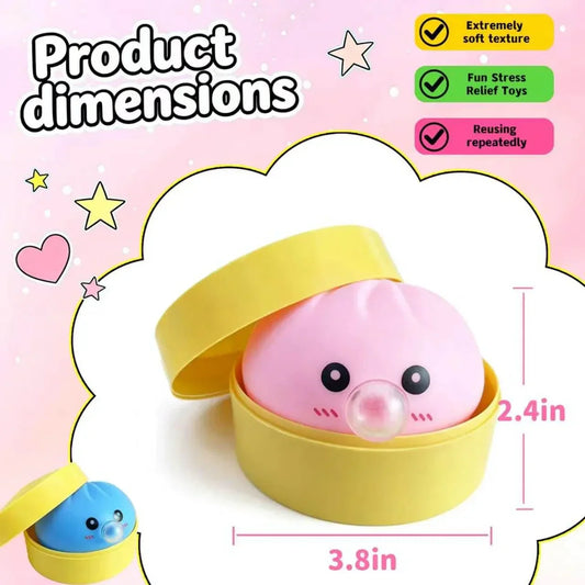 2Pack Dumpling Squishies Set with Steamer, New Bubble-Blowing Squishies, Stretchy Fidget Sensory Squeeze Toy for Adults & Teens, Cute Desk Gift(Blue+Pink)