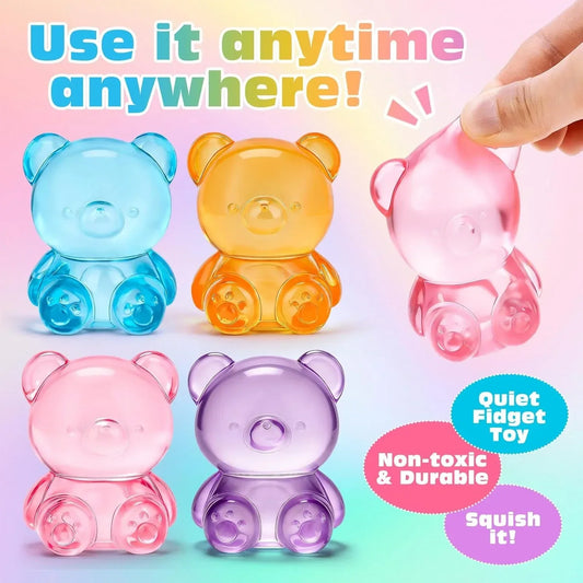 VISCOO 4 Pack Stress Bear Squishy Ball, Sugar Filled Gummy Bear Toys, Taba Squishy Toys for Kids Stress Relief, High Density Stress Balls for Calming - Soft Squeeze Balls Party Favors Birthday Gifts