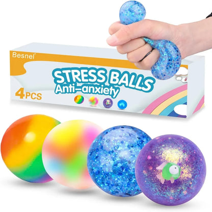 Stress Balls Set, Squishy Stress Ball, 4 Pack Squeeze Ball for Adults, Squeeze Ball for Adults Stress Relieve, Stress Relieve, Increase Entertainment