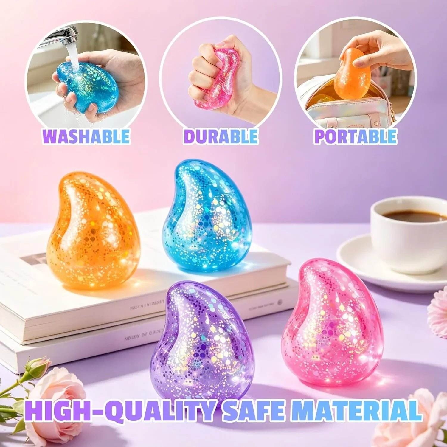 Squishy Stress Balls,Cube Squishies Anxiety Stress Relief Ice Squishy Malt Sugar Balls,Soft Sensory Calming Toys for Kids Teens, Party Favors & Classroom Prizes for Kids - Purple