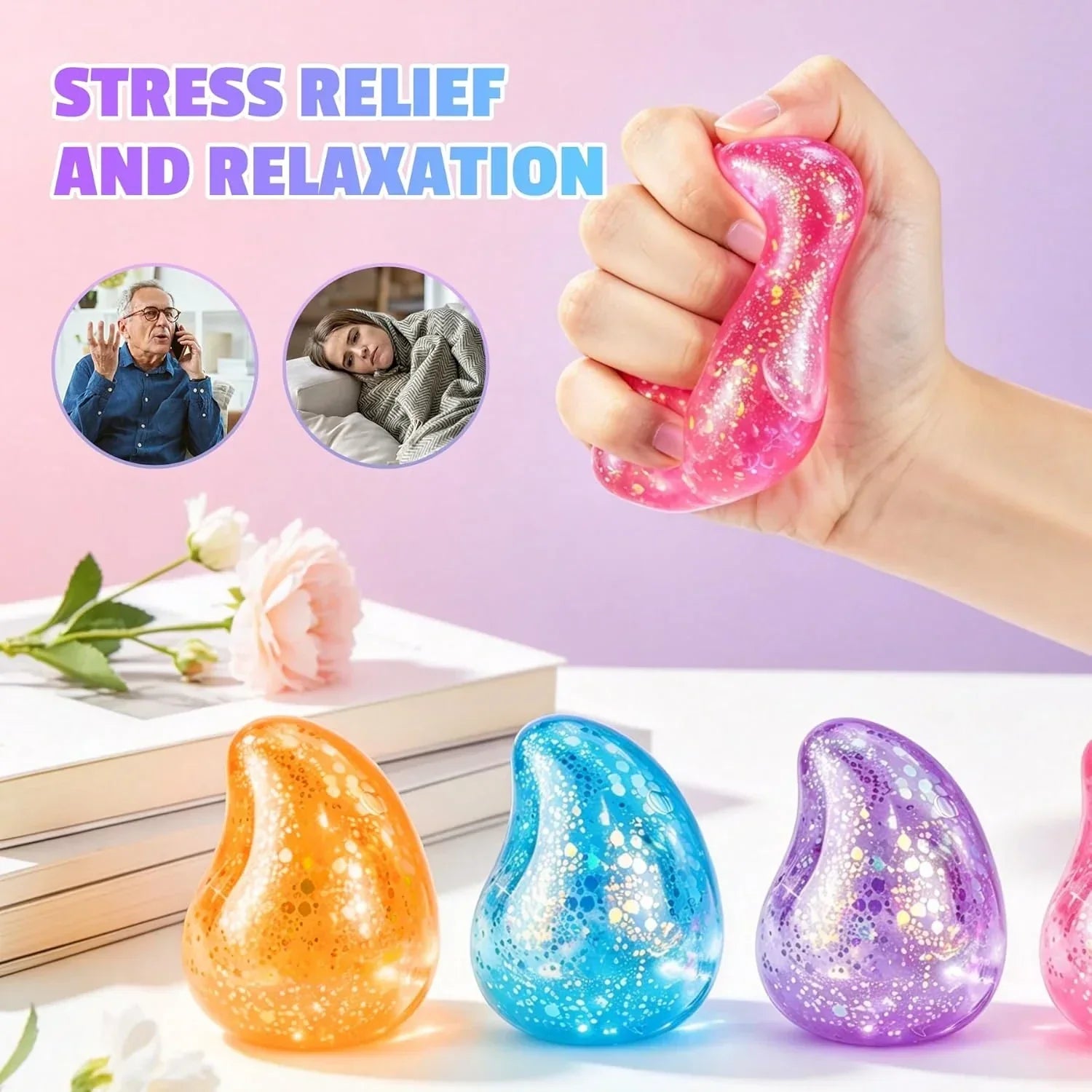 Squishy Stress Balls,Cube Squishies Anxiety Stress Relief Ice Squishy Malt Sugar Balls,Soft Sensory Calming Toys for Kids Teens, Party Favors & Classroom Prizes for Kids - Purple