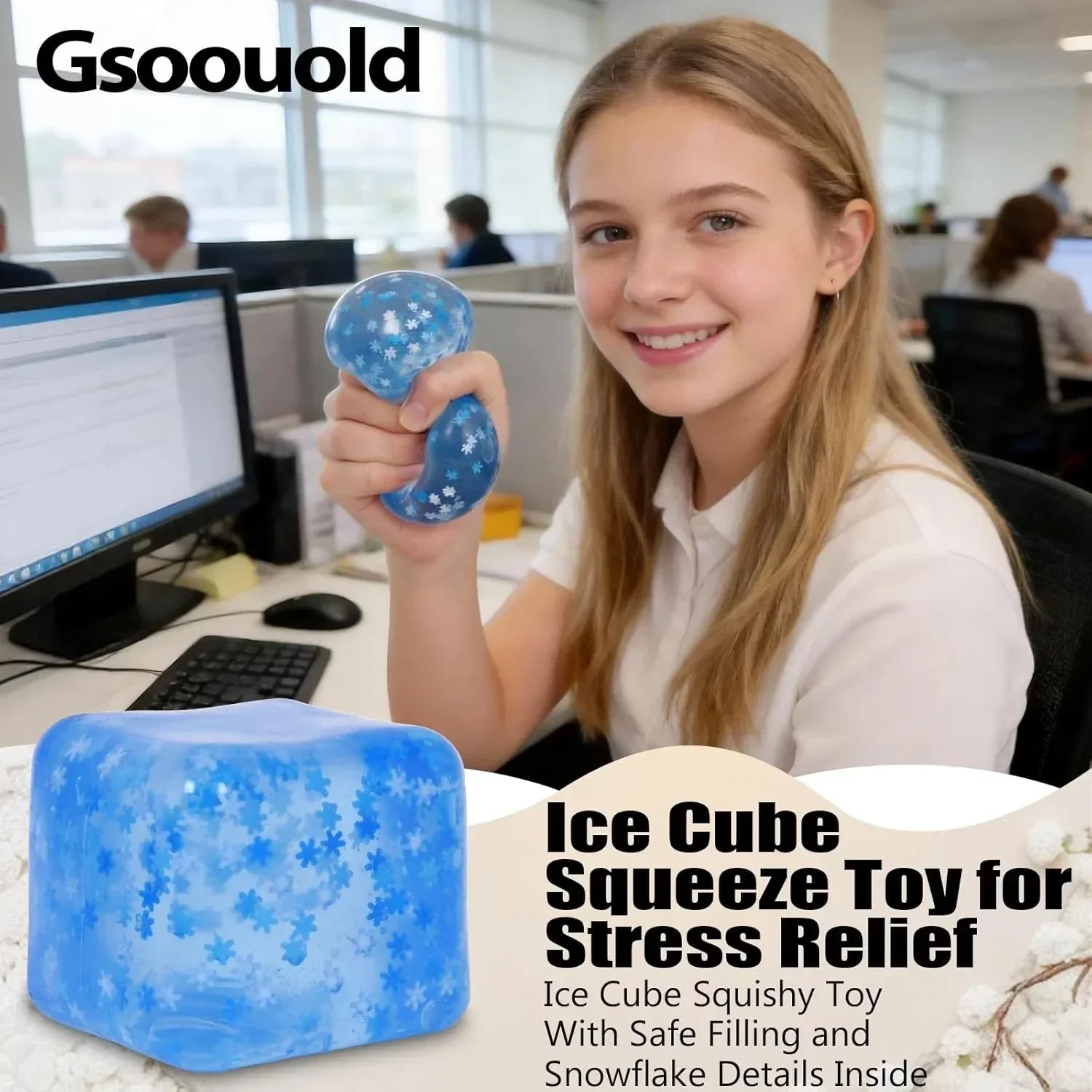Squishy Ice Cube Fidget Toy 2.75inch/7cm, Sugar Ball Squishy Cube for Kids Adults, Soft Squishies Stress Relief Sensory Toy for Autism, Classroom Prize Toy Party Favor