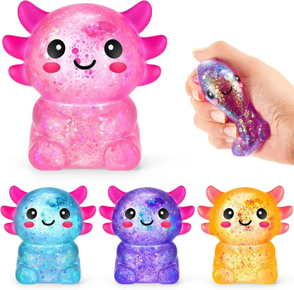 Simgoing 4 Pcs Axolotl Stress Toy Squeeze Axolotl Party Favors 2.56 x 2.64 Inches Malt Sugar Filled Stretchy Fidget Stress Relief Ball Sensory Toys for Adults Soothing Graduation Birthday Party Gift
