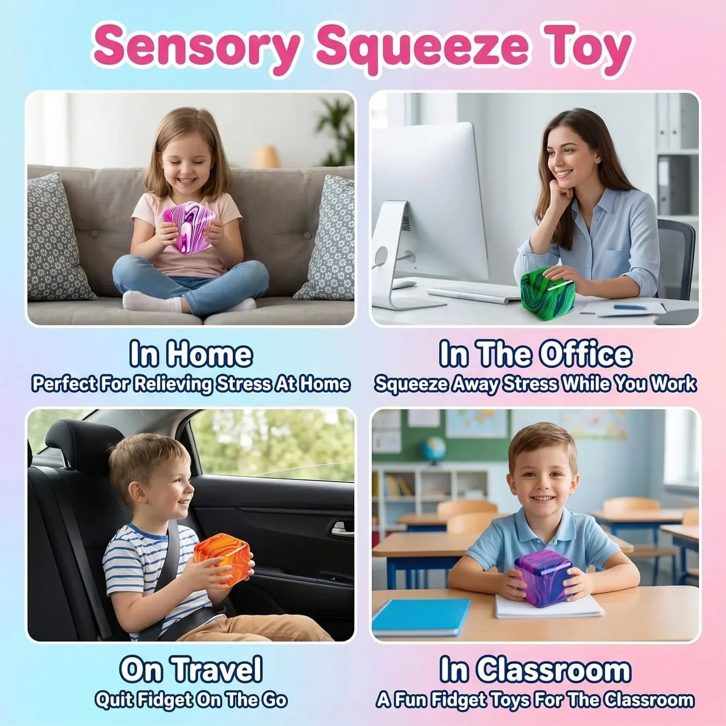 LAHAND 4 Pack Slow Rising Stress Cube,Ice Cube Squishy for Anxiety Stress Relief, Soft Squishy Toys for Party Favors Gifts Classroom Prizes
