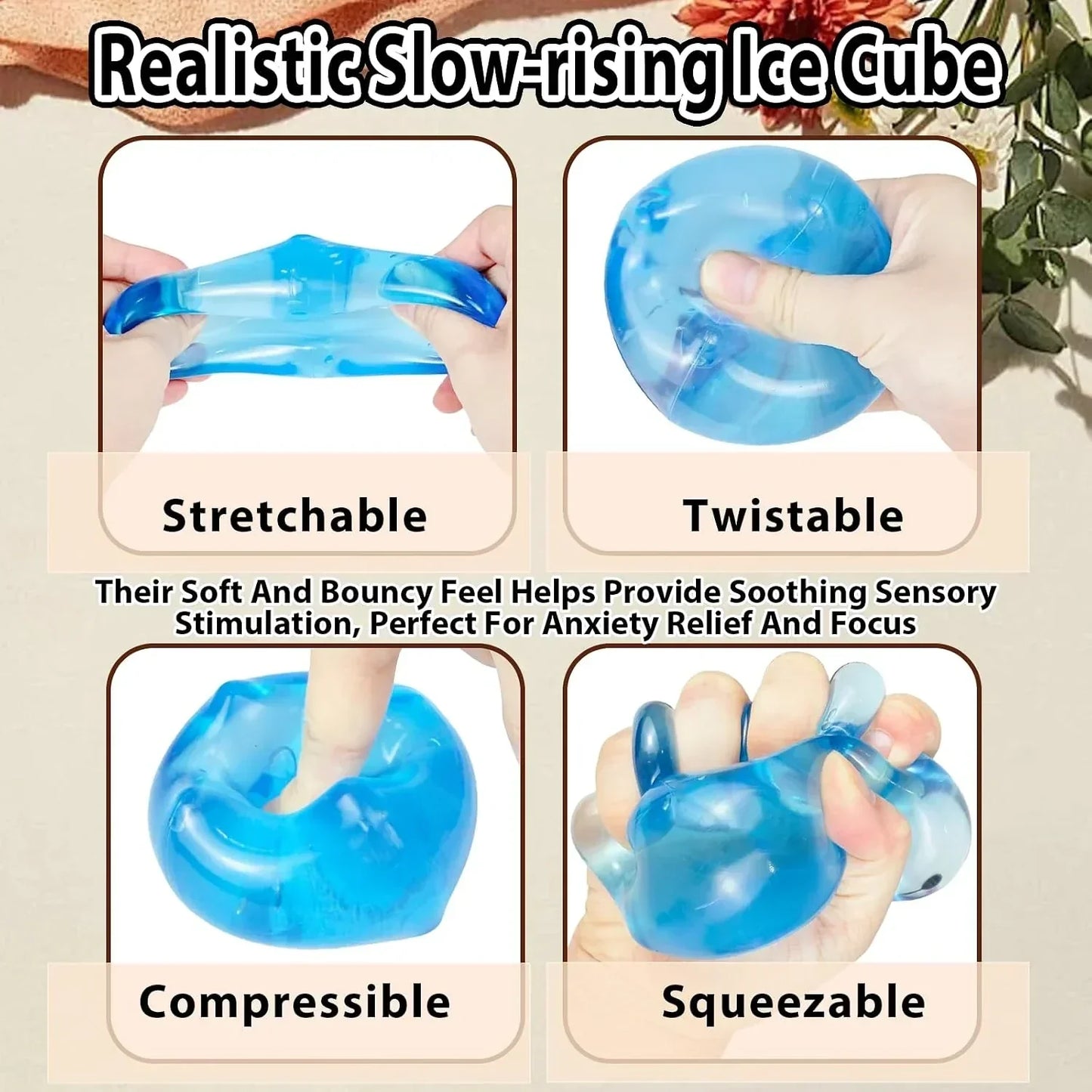 Ice Cube Squishy Stress Ball,1.98"*1.98" Medium Squishy Cube Fidget Toy, Ice Cube Pieces Silent Nice Square Shape Anxiety Sensory Squishy Fidget Toy Slow Rise, Classroom Prizes, Calming(Blue)