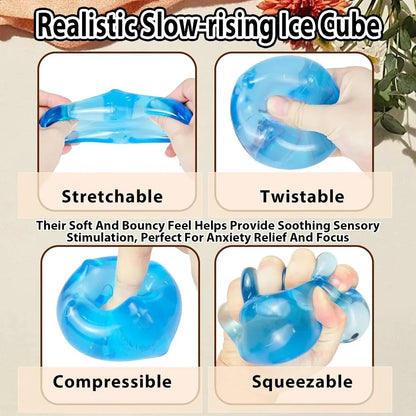 Ice Cube Squishy Stress Ball,1.98"*1.98" Medium Squishy Cube Fidget Toy, Ice Cube Pieces Silent Nice Square Shape Anxiety Sensory Squishy Fidget Toy Slow Rise, Classroom Prizes, Calming(Blue)