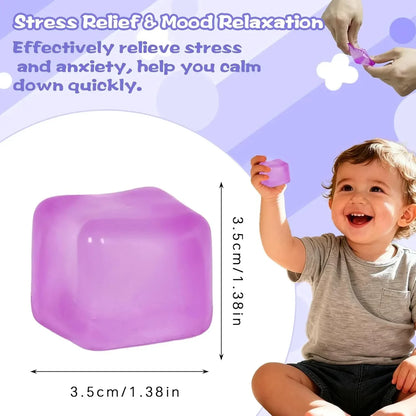 Gel-Filled Ice Cube Squishy Toy 1.38in/3.5cm for Kids Ages 3+ & Adults – Slow Rising Sensory Squeeze Cube, Mini Desk Fidget Toy for Party Favors & Classroom Rewards(Purple)
