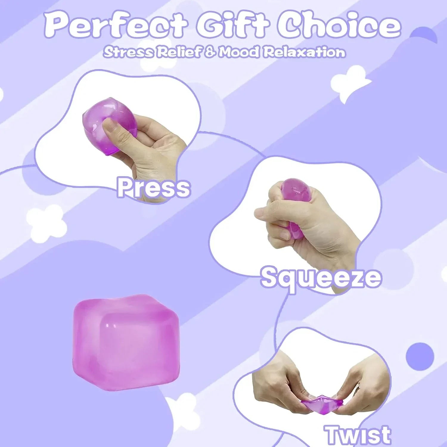 Gel-Filled Ice Cube Squishy Toy 1.38in/3.5cm for Kids Ages 3+ & Adults – Slow Rising Sensory Squeeze Cube, Mini Desk Fidget Toy for Party Favors & Classroom Rewards(Purple)