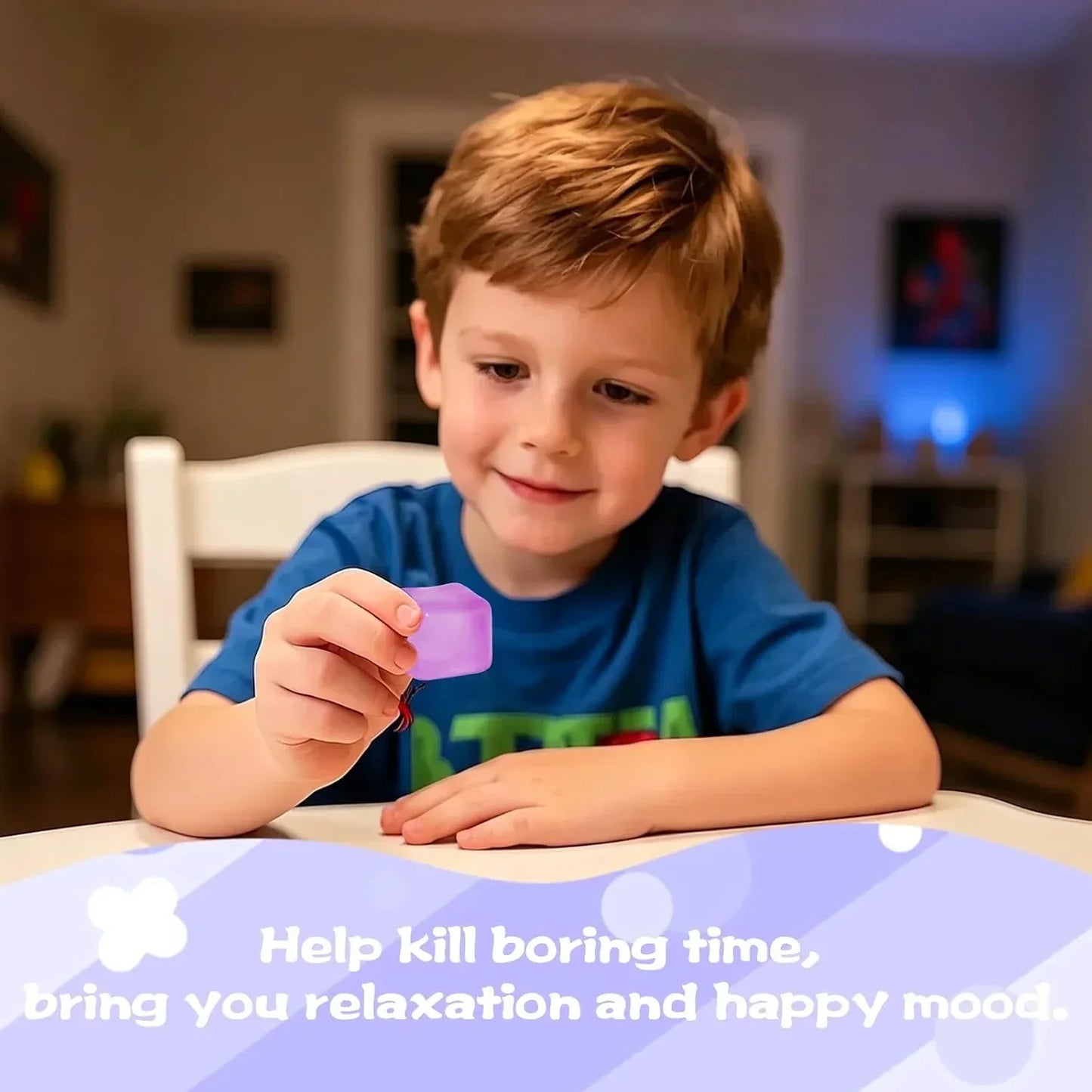 Gel-Filled Ice Cube Squishy Toy 1.38in/3.5cm for Kids Ages 3+ & Adults – Slow Rising Sensory Squeeze Cube, Mini Desk Fidget Toy for Party Favors & Classroom Rewards(Purple)