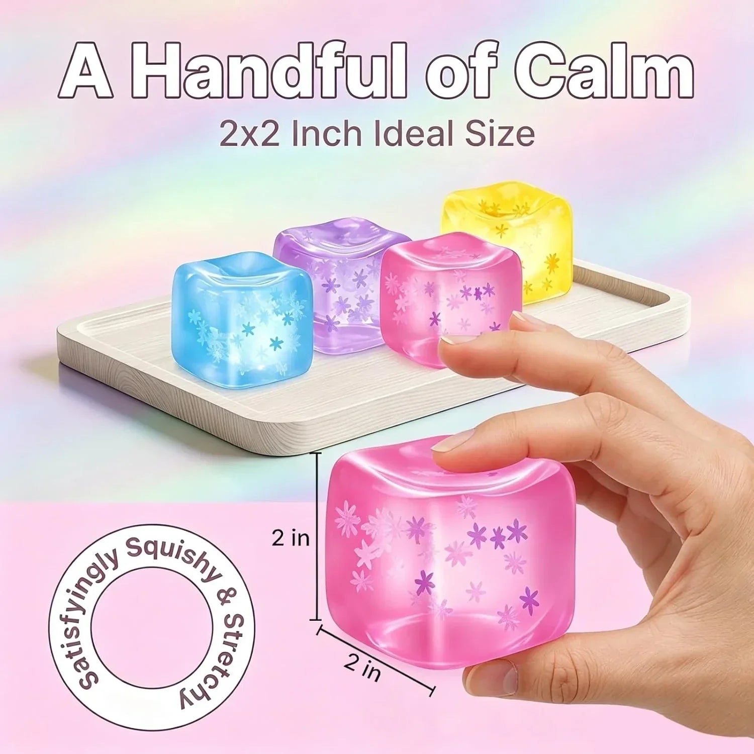 Fidget Toy Stress Cube- 4 Pack Sensory Squeeze Toys, Slow Rising Squishy Cube Filled with Thick Substance and Snowflakes Crafts, Anxiety Stress Relief Calming Tool for Adults and Kids