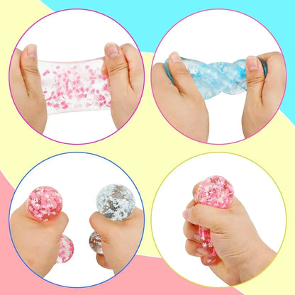 Fidget Toy Stress Cube- 4 Pack Sensory Squeeze Toys, Slow Rising Squishy Cube Filled with Thick Substance and Snowflakes Crafts, Anxiety Stress Relief Calming Tool for Adults and Kids