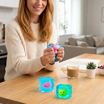 Cube Squeeze Ball Stress Fidget Toy, Glow in the Dark Gel Filled Ice Cube, Slow Rising Squishy Sensory Toy for Anxiety Relief, Kids and Adults (Narwhal)