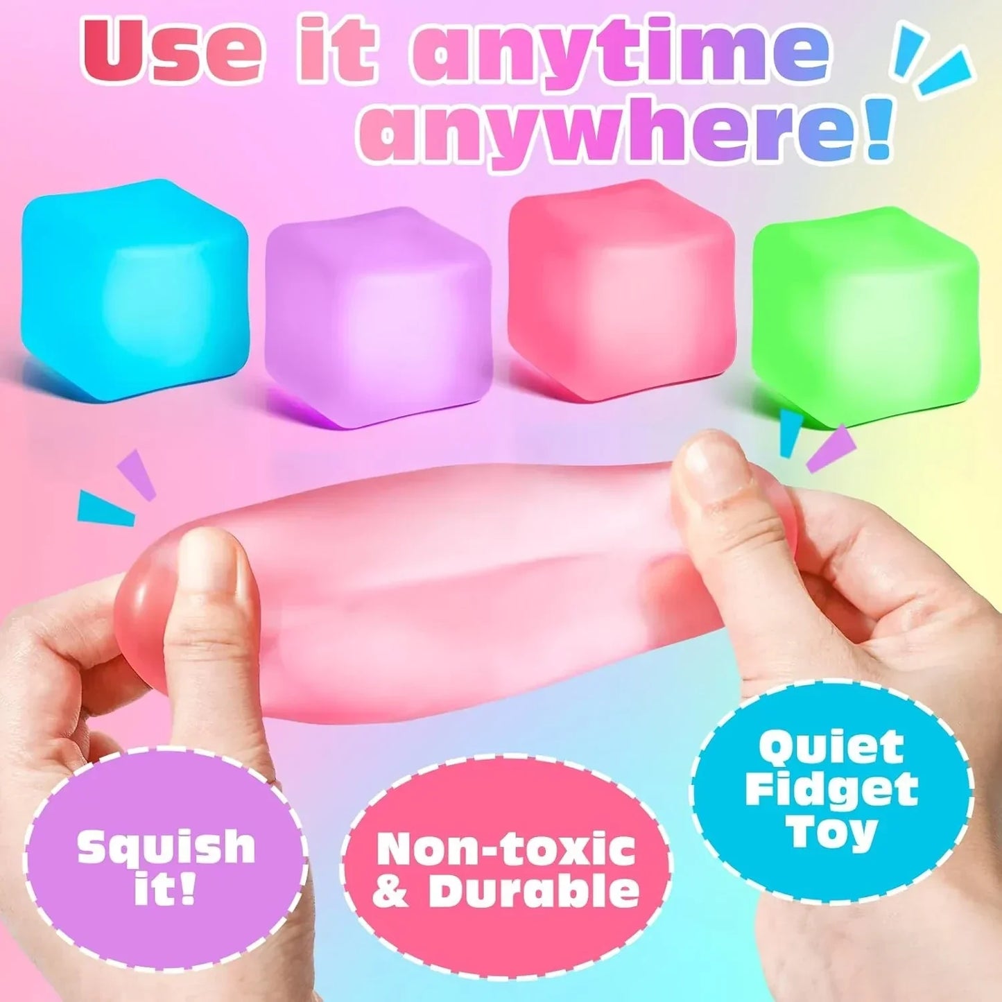 4 Pack Stress Cube, Slow Rising Ice Cube Stress Balls for Adults Kids, Sensory Fidget Toy for Anxiety Relief, Square Shape Squishy Balls for Classroom Prizes, Cube Squishy for Party Favors