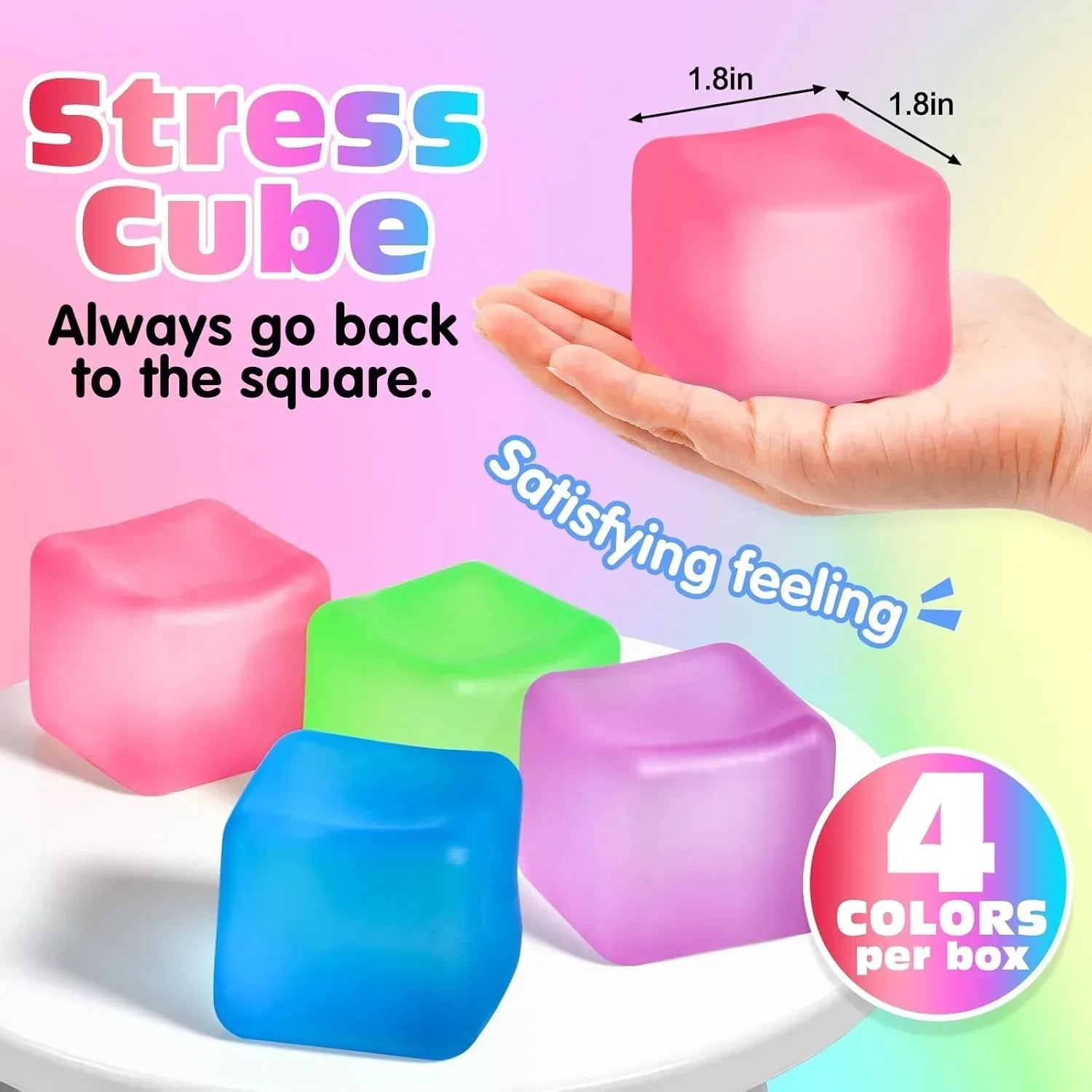 4 Pack Stress Cube, Slow Rising Ice Cube Stress Balls for Adults Kids, Sensory Fidget Toy for Anxiety Relief, Square Shape Squishy Balls for Classroom Prizes, Cube Squishy for Party Favors