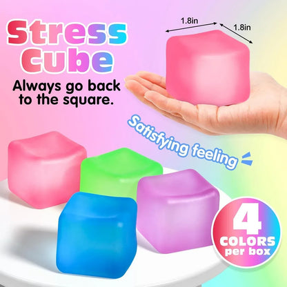4 Pack Stress Cube, Slow Rising Ice Cube Stress Balls for Adults Kids, Sensory Fidget Toy for Anxiety Relief, Square Shape Squishy Balls for Classroom Prizes, Cube Squishy for Party Favors