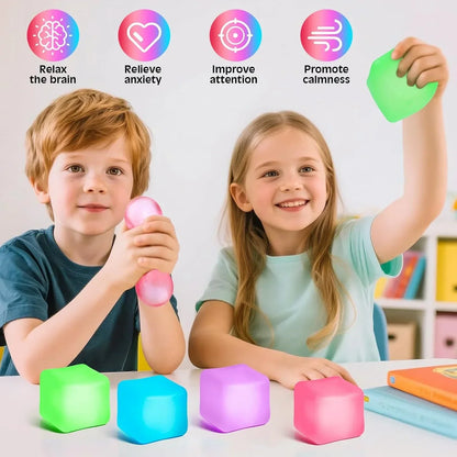 4 Pack Stress Cube, Slow Rising Ice Cube Stress Balls for Adults Kids, Sensory Fidget Toy for Anxiety Relief, Square Shape Squishy Balls for Classroom Prizes, Cube Squishy for Party Favors