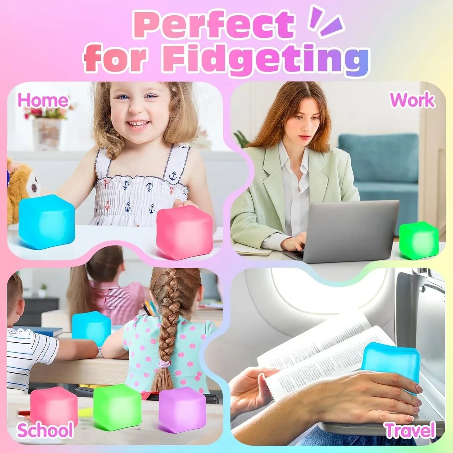 4 Pack Stress Cube, Slow Rising Ice Cube Stress Balls for Adults Kids, Sensory Fidget Toy for Anxiety Relief, Square Shape Squishy Balls for Classroom Prizes, Cube Squishy for Party Favors