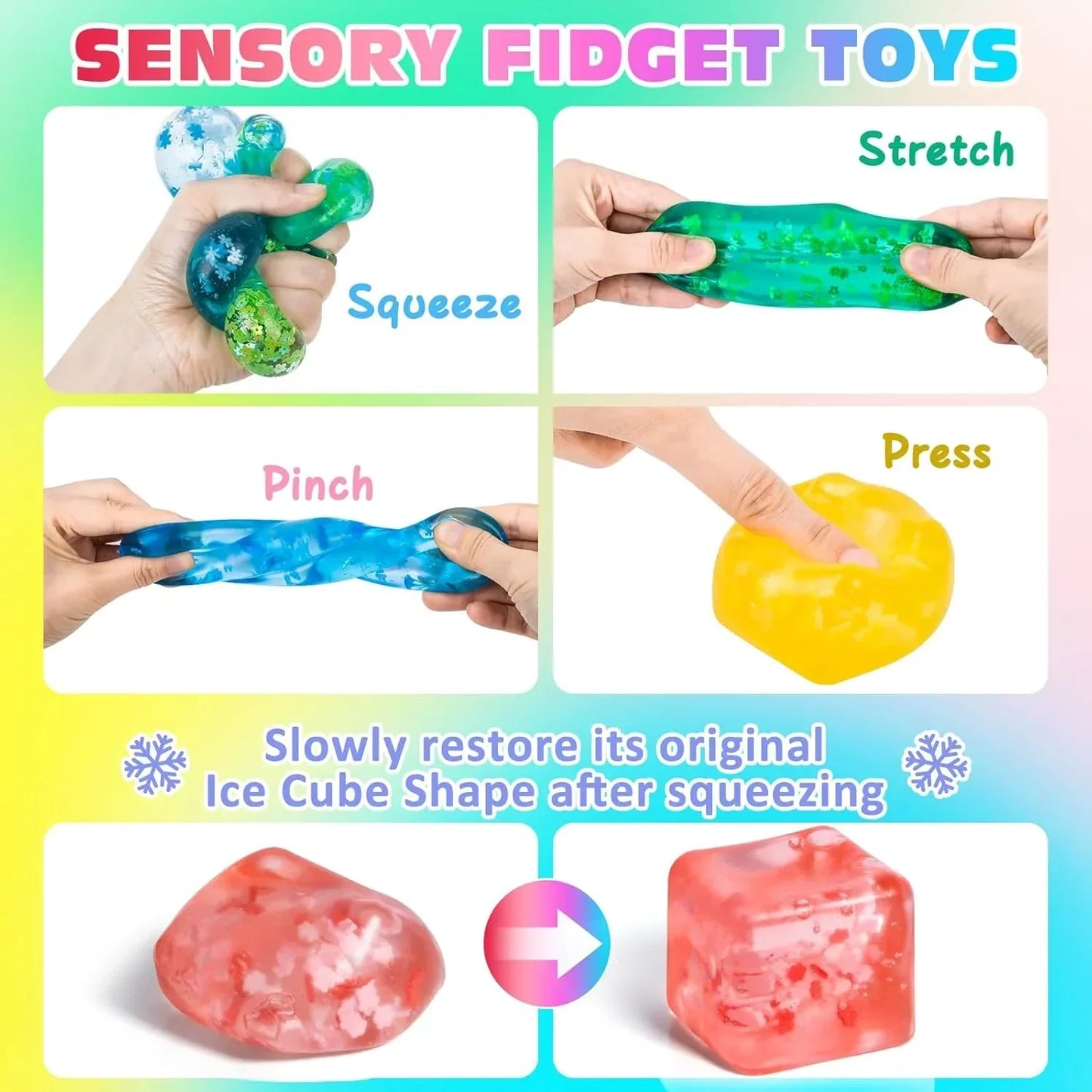 4 Pack Fidget Toy Stress Cube, Slow Rise Stress Balls Ice Cube,Mellow and Chill,Square Squishy Balls for Anxiety Relief,Cube Squishy,Prize Box Toys for Kids Classroom Birthday Gifts Party Favors