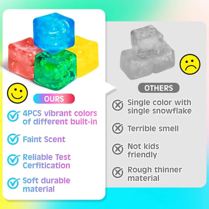 4 Pack Fidget Toy Stress Cube, Slow Rise Stress Balls Ice Cube,Mellow and Chill,Square Squishy Balls for Anxiety Relief,Cube Squishy,Prize Box Toys for Kids Classroom Birthday Gifts Party Favors