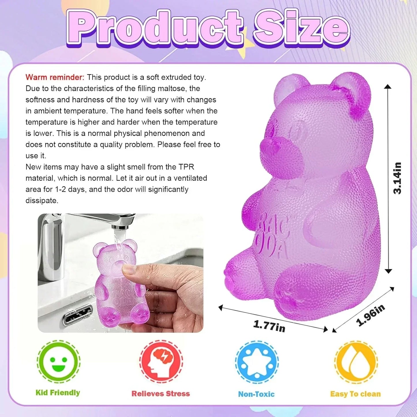 4 Pack Bear & Sugar Ball Designs, Anxiety Relief & Focus Toy, Maltose Filled Squeeze Toys for Sensory Play，Sensory Fidget Toys for Adults, Kids, Slow Rising Squishy Stress Ball