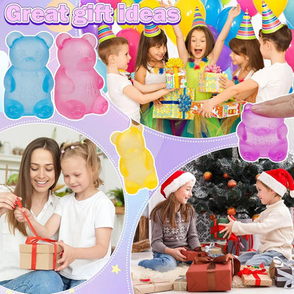 4 Pack Bear & Sugar Ball Designs, Anxiety Relief & Focus Toy, Maltose Filled Squeeze Toys for Sensory Play，Sensory Fidget Toys for Adults, Kids, Slow Rising Squishy Stress Ball