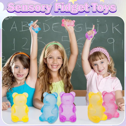 4 Pack Bear & Sugar Ball Designs, Anxiety Relief & Focus Toy, Maltose Filled Squeeze Toys for Sensory Play，Sensory Fidget Toys for Adults, Kids, Slow Rising Squishy Stress Ball