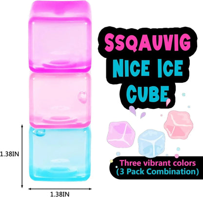 3Pack Ice Cube Stress Ball,Small Cube Fidget Toys,Squishy Cube for Anxiety Relief Stress Reliever,Stress Relief Toys for Adults Kids Children Teens