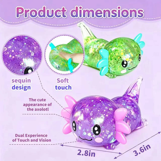2pack Glitter Axolotls Squishies Toy, Axolotls Stress Relief Toy,Soft Squeeze Sensory Fidget Gadget for Teen & Adult, Office Desk Decor, Party Favors(Purple+Green)