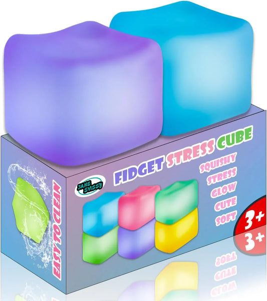 2Pcs Stress Cube Glow in The Dark,Fidgets for Teens,Adults, Kids,Super Solid Squishy Toy,Squeeze Toys,Ice Cube,High Density Squeeze Toys,Stocking Stuffers,Cool Things(Blue + Purple)