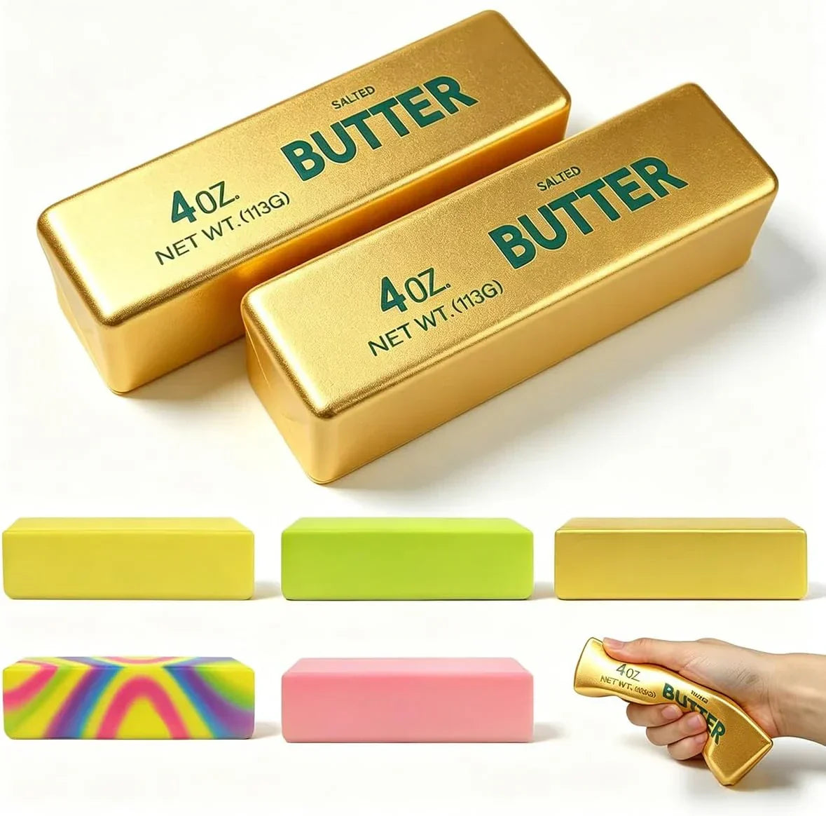 2 Pack Butter Squishy Toys Slow Rising Soft Squeeze Toy Stress Relief Fidget Toys for Kids Party Favors Birthday Gifts Adults Office Desk Toys (Gold)