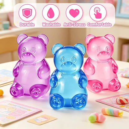 Gummy Bear Taba Squishies Fidget Toys, Stress Ball Relief, Sugar Squishies Gummy Bear Fidget Toys for Kids Adults, Slow Rising Sensory Stress Balls for Birthday Gifts Party Favors (Purple)