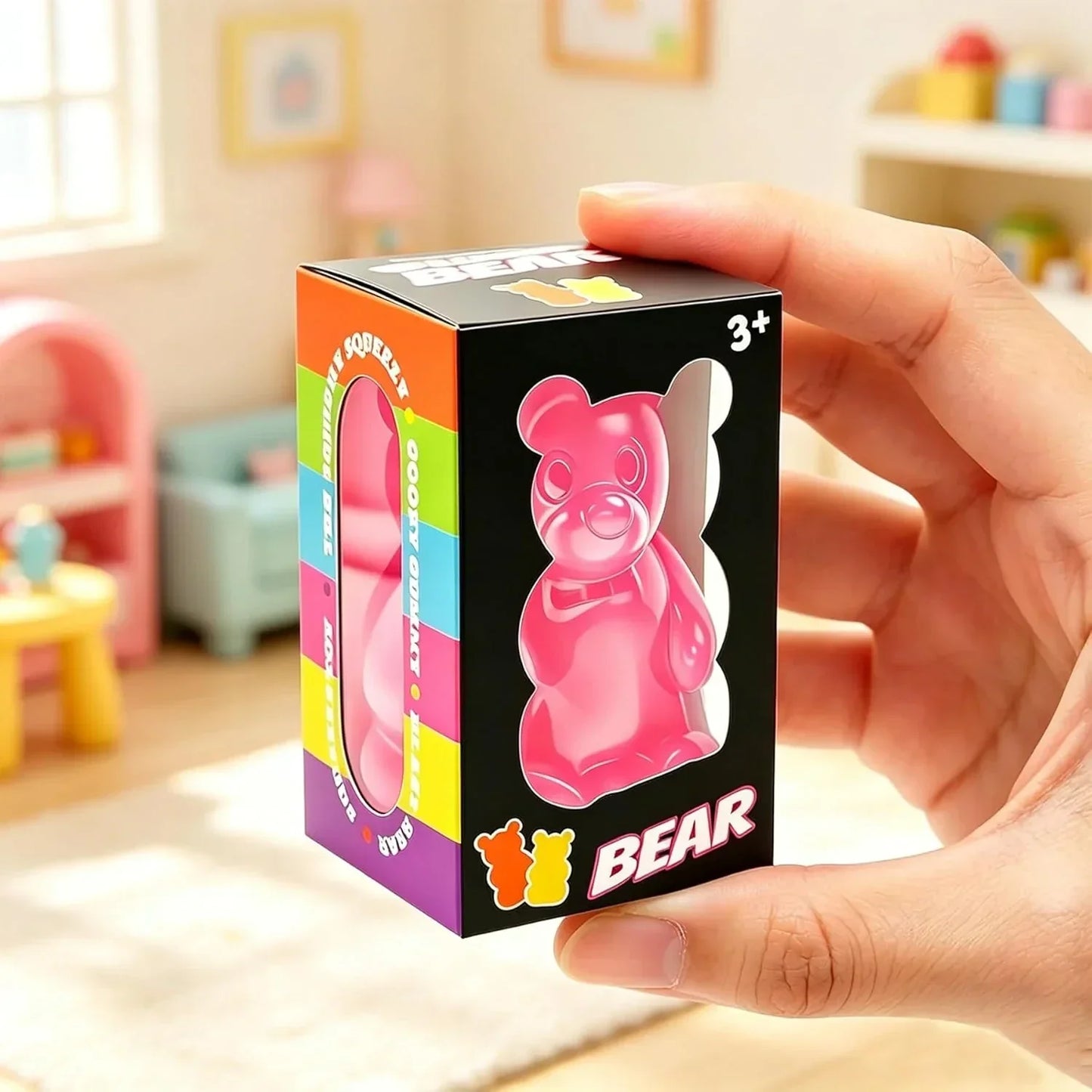 Gummy Bear Squishies Squeeze Toys for Kids Adults, Sugar Squishies Balls Stress Bear Toys for Boys Girls, Sensory Fidget Toys Anxiety Relief for Autism, Party Favors Gifts, Valentines Day Gifts (Pink)