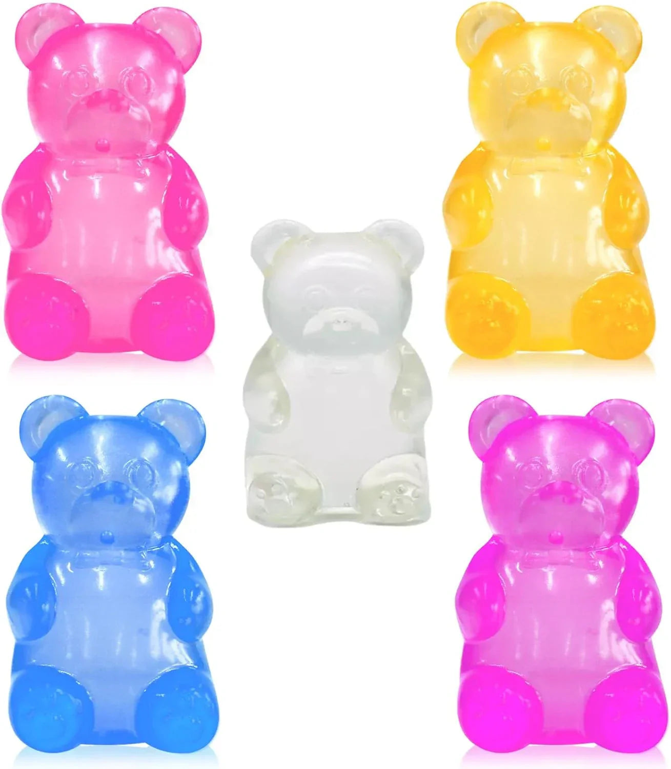 5PCS Gummy Bear Stress Toys |Sugar Filled Bear Squishy Toys|Gel Ultra Squishies High Density Squeeze Balls |Classroom Prize Party Favors Toys Tall 3.5 Inches Colors May Vary