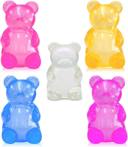 5PCS Gummy Bear Stress Toys |Sugar Filled Bear Squishy Toys|Gel Ultra Squishies High Density Squeeze Balls |Classroom Prize Party Favors Toys Tall 3.5 Inches Colors May Vary