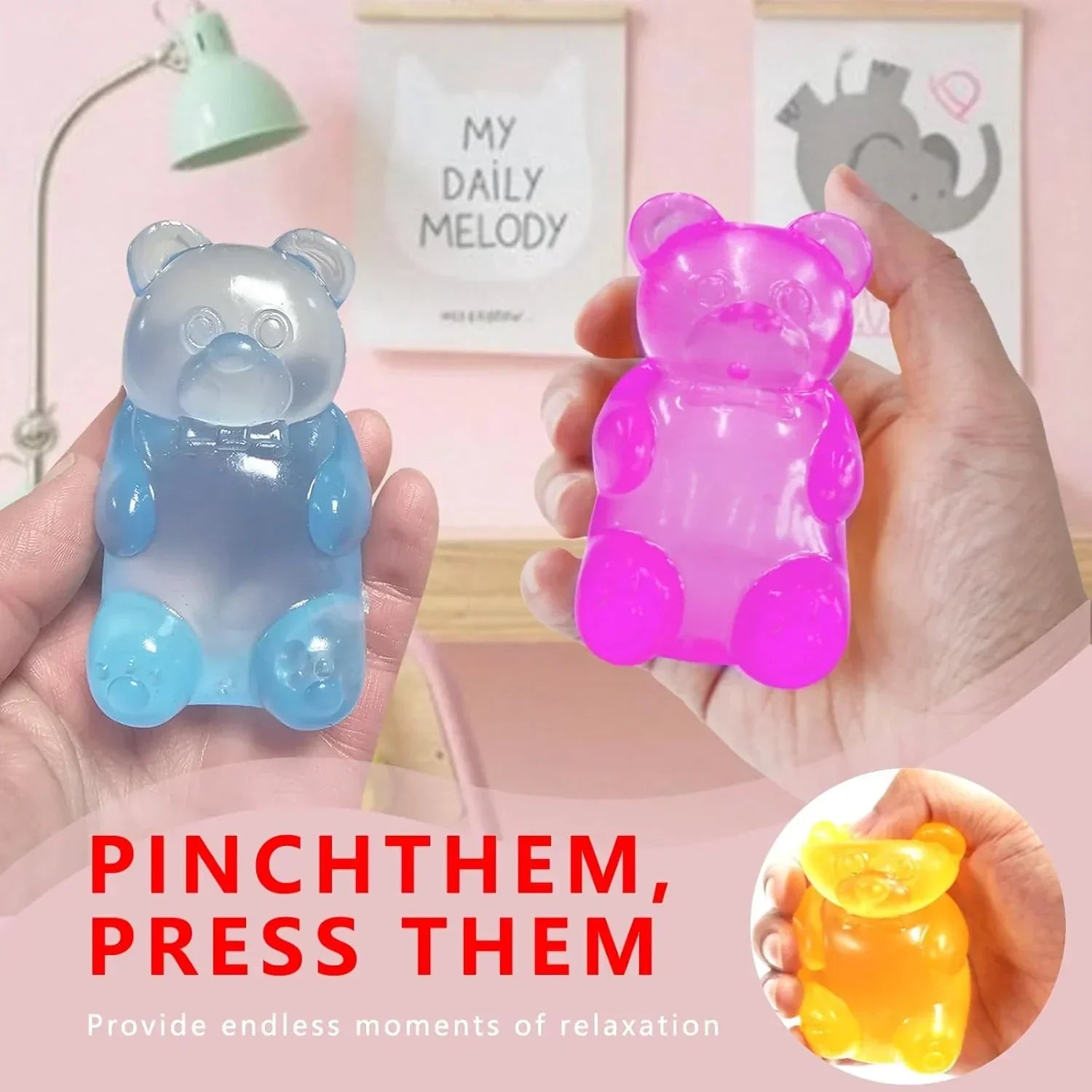 5PCS Gummy Bear Stress Toys |Sugar Filled Bear Squishy Toys|Gel Ultra Squishies High Density Squeeze Balls |Classroom Prize Party Favors Toys Tall 3.5 Inches Colors May Vary